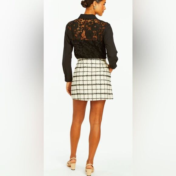 Mestiza Teresa Mini Preppy Skirt in Ivory Black Tweed Size 2 - Picture 3 of 6